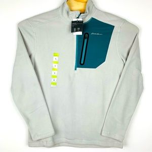 Eddie Bauer Men’s Small Cloud Performance Quarter-Zip Fleece Pullover Gray Teal
